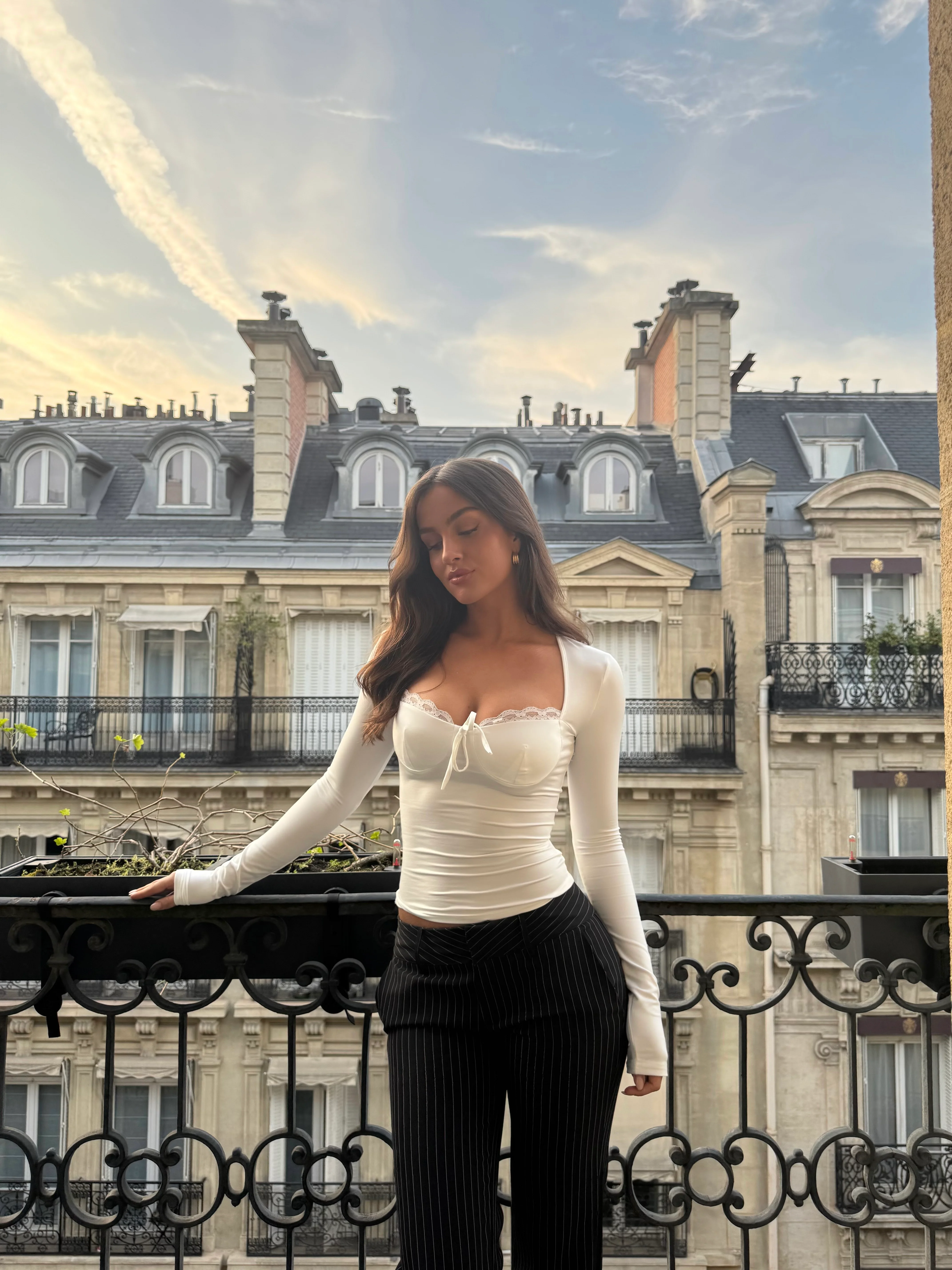 Bow basic lace top - white