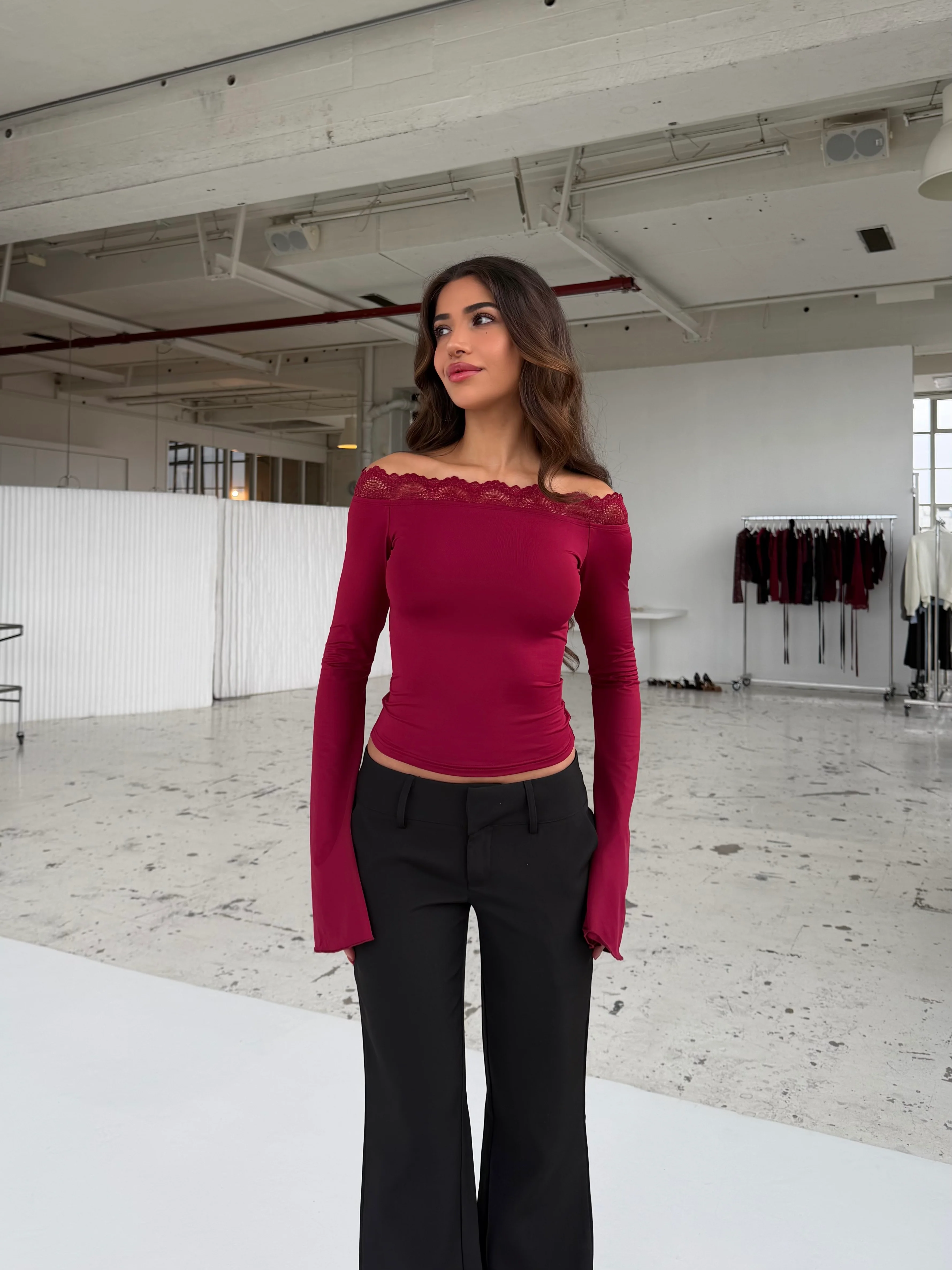 Bari Basic Lace Top – Dark Red - Image 2