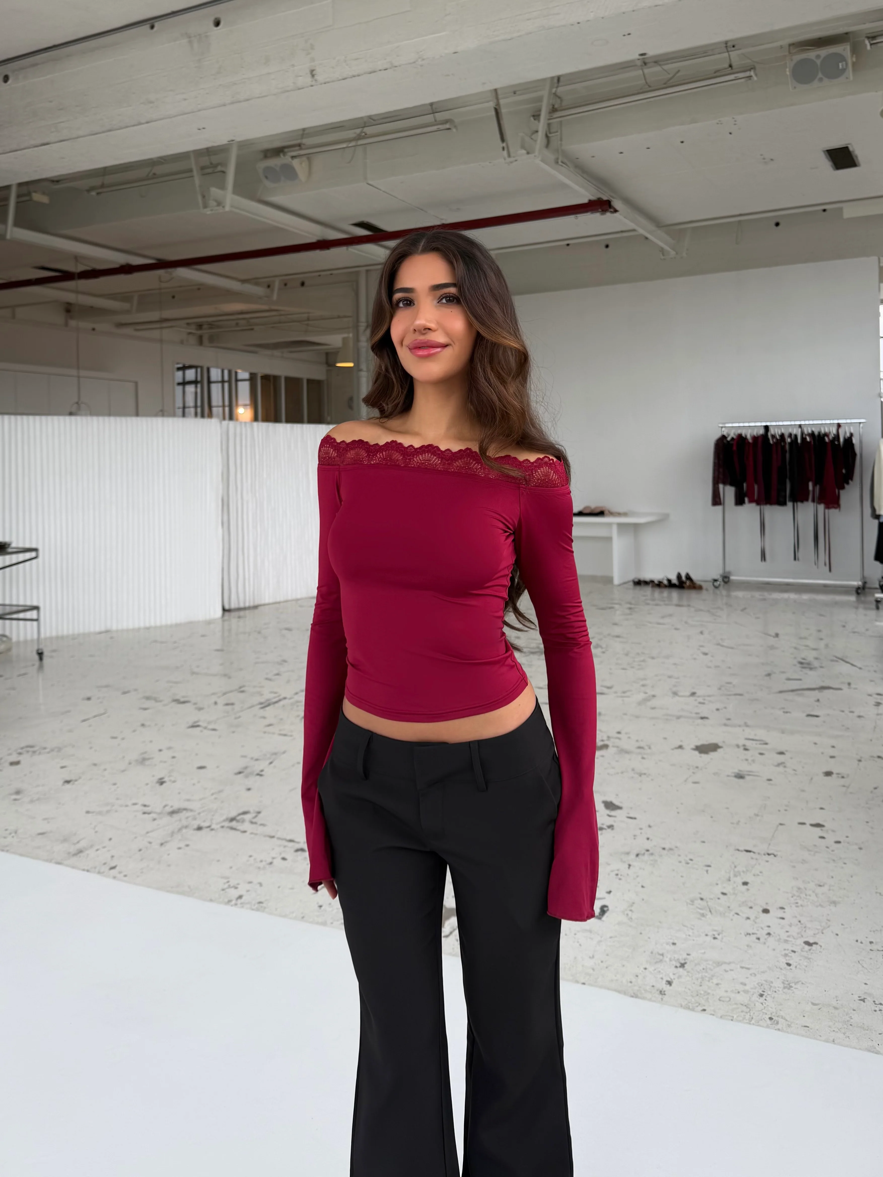 Bari Basic Lace Top – Dark Red - Image 3
