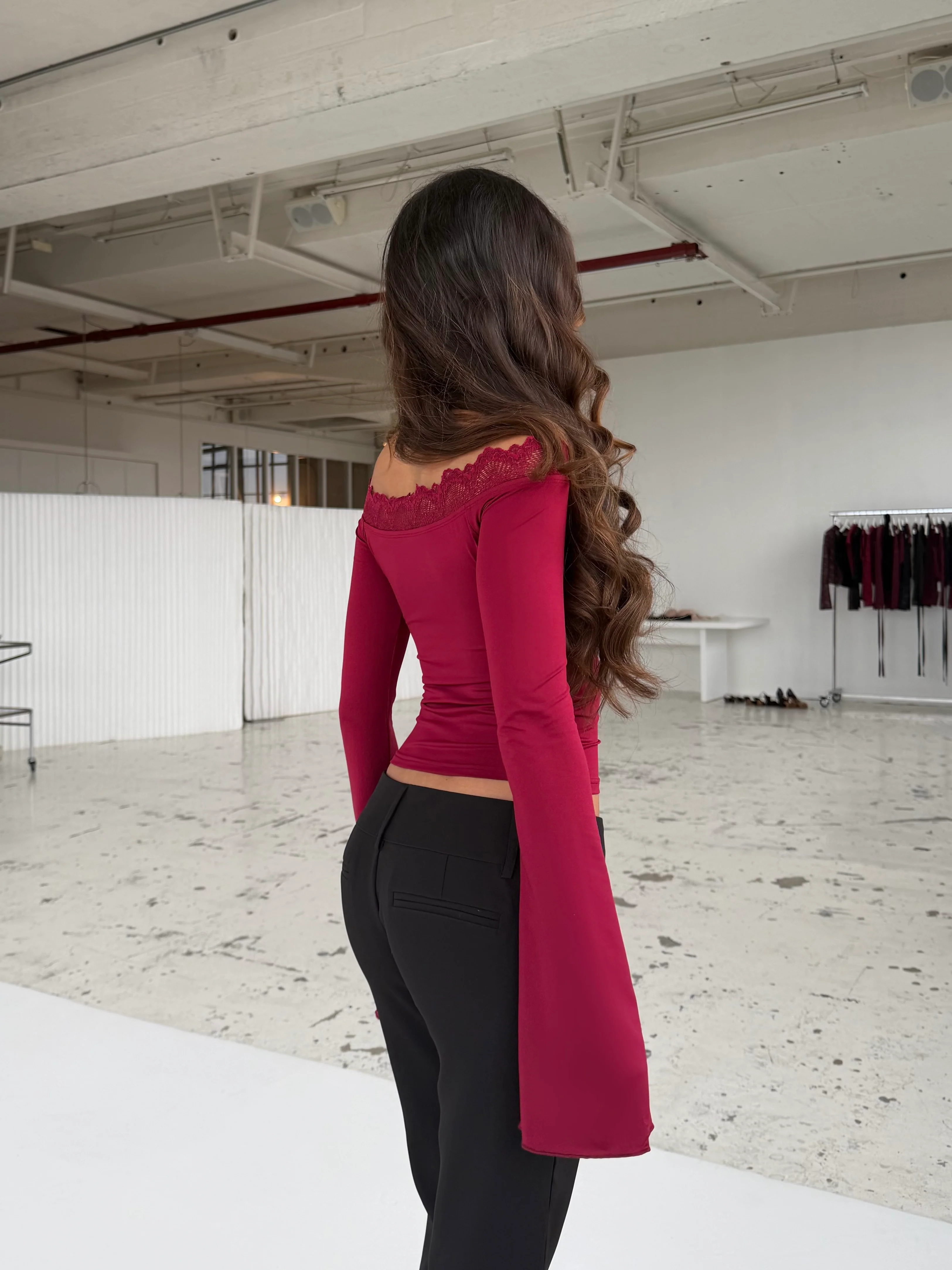 Bari Basic Lace Top – Dark Red - Image 4