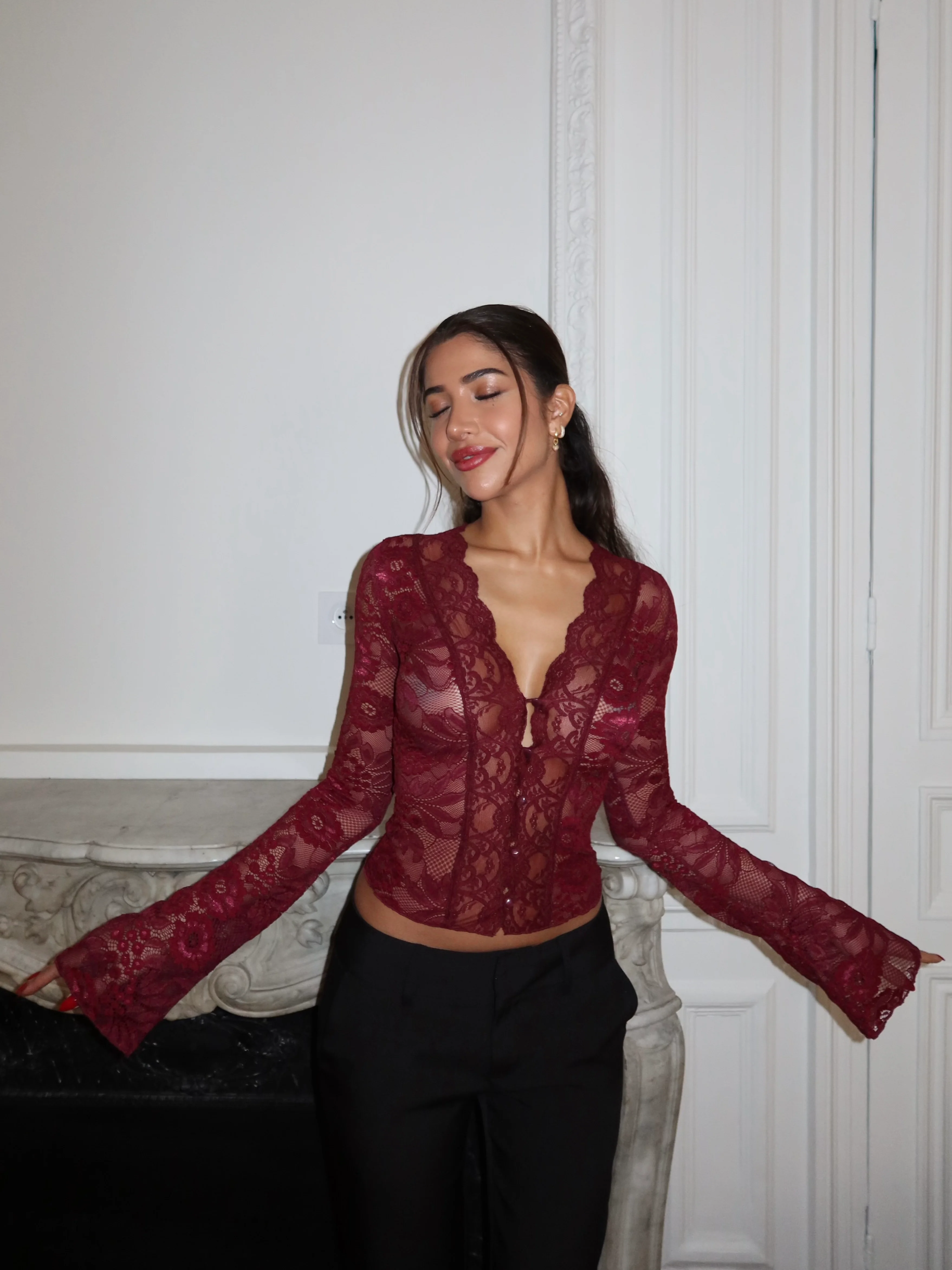 Pretty Luna lace top - Bordeaux - Image 2