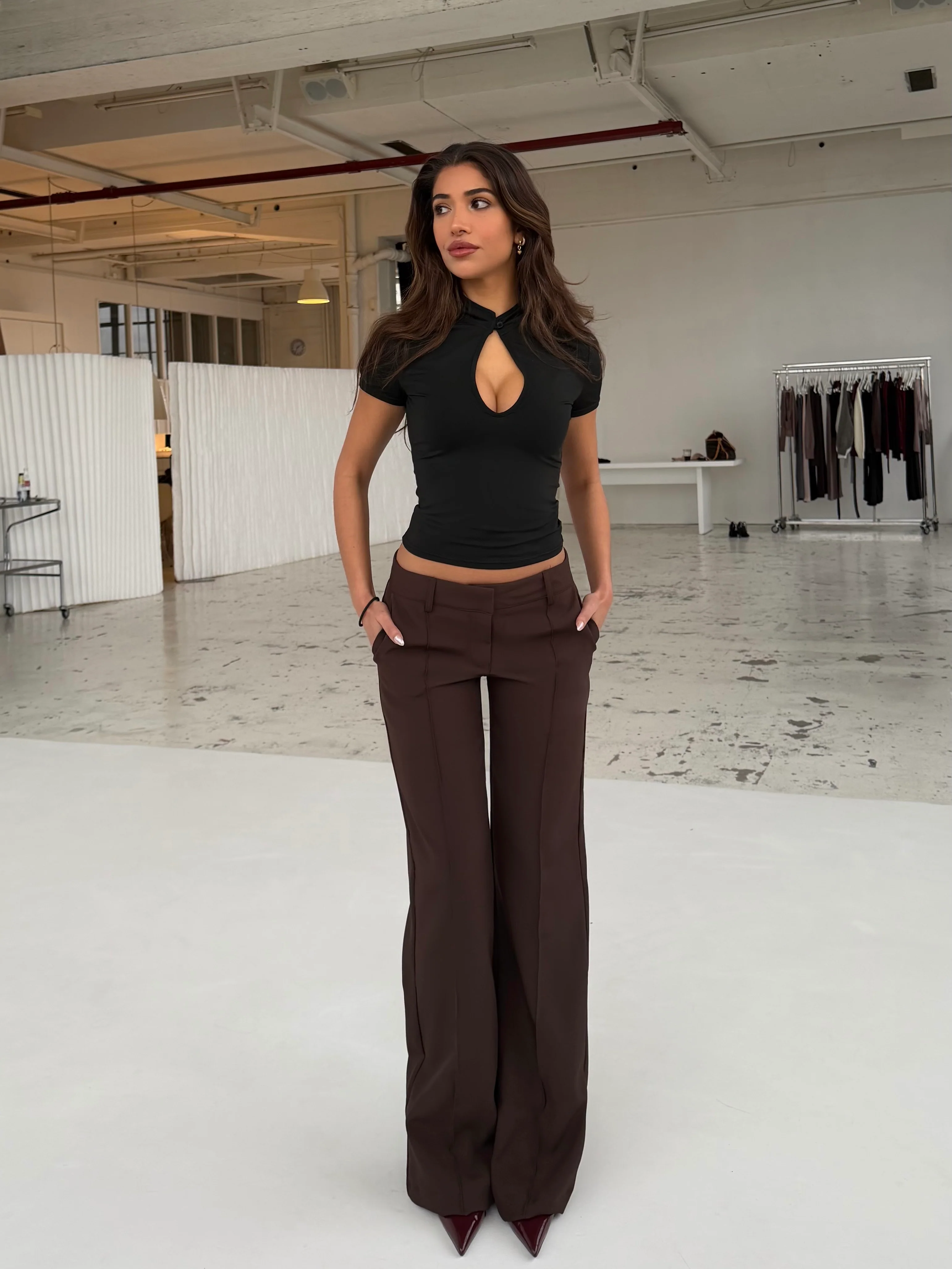 Vera Wide low waist trousers - dark brown