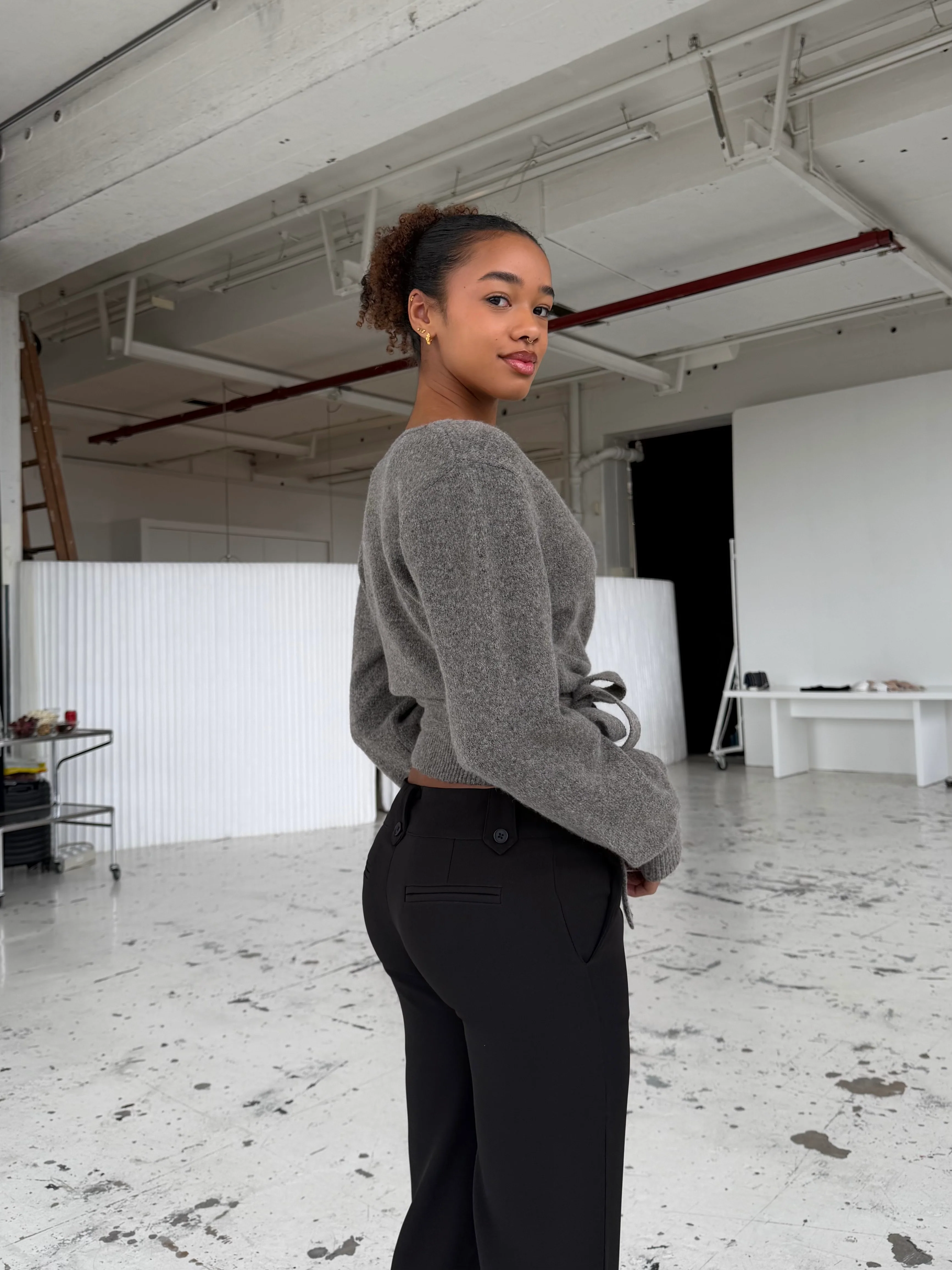 Wool blend wrap cardigan - Light grey/brown - Image 3
