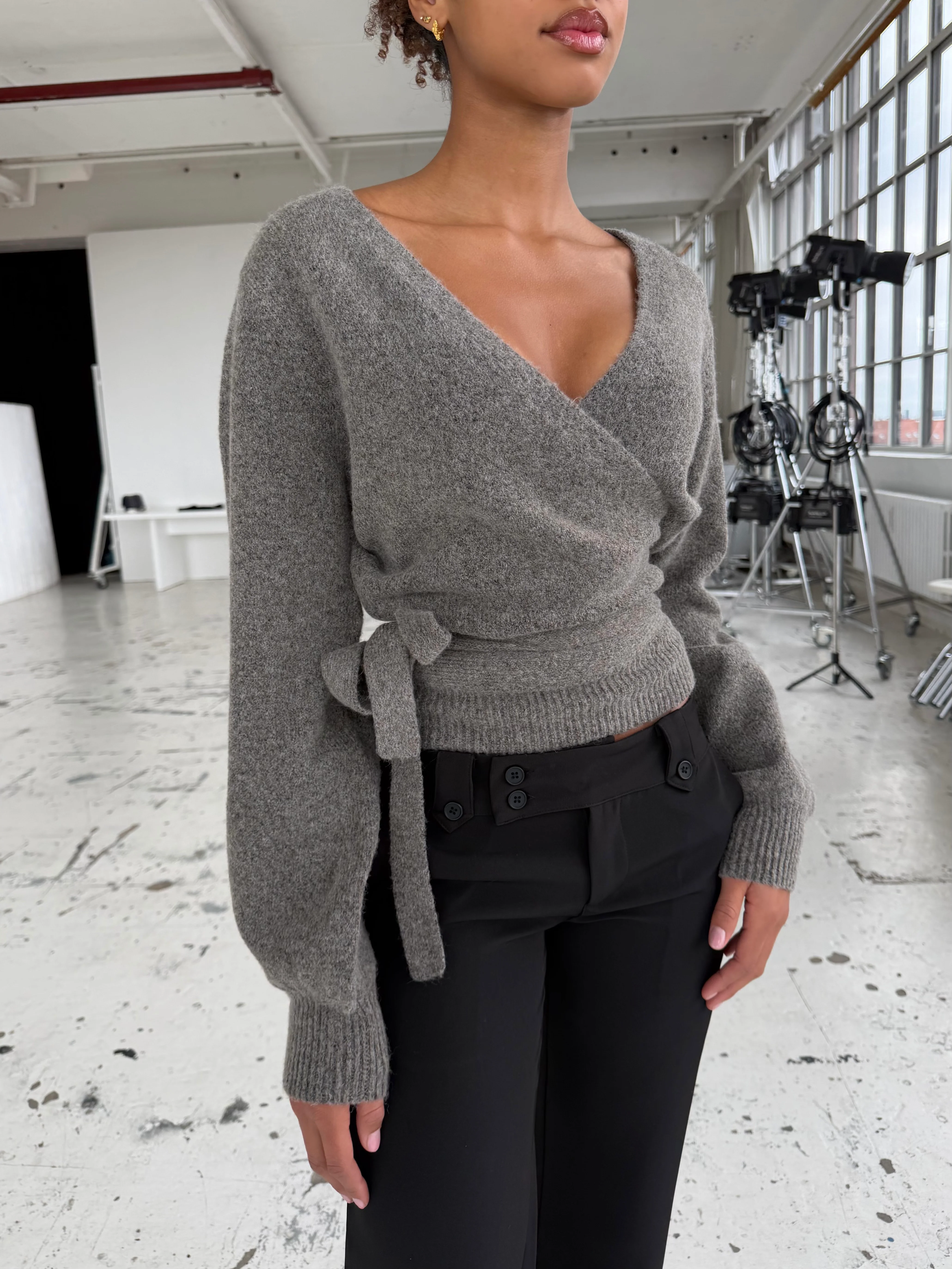 Wool blend wrap cardigan - Light grey/brown - Image 4