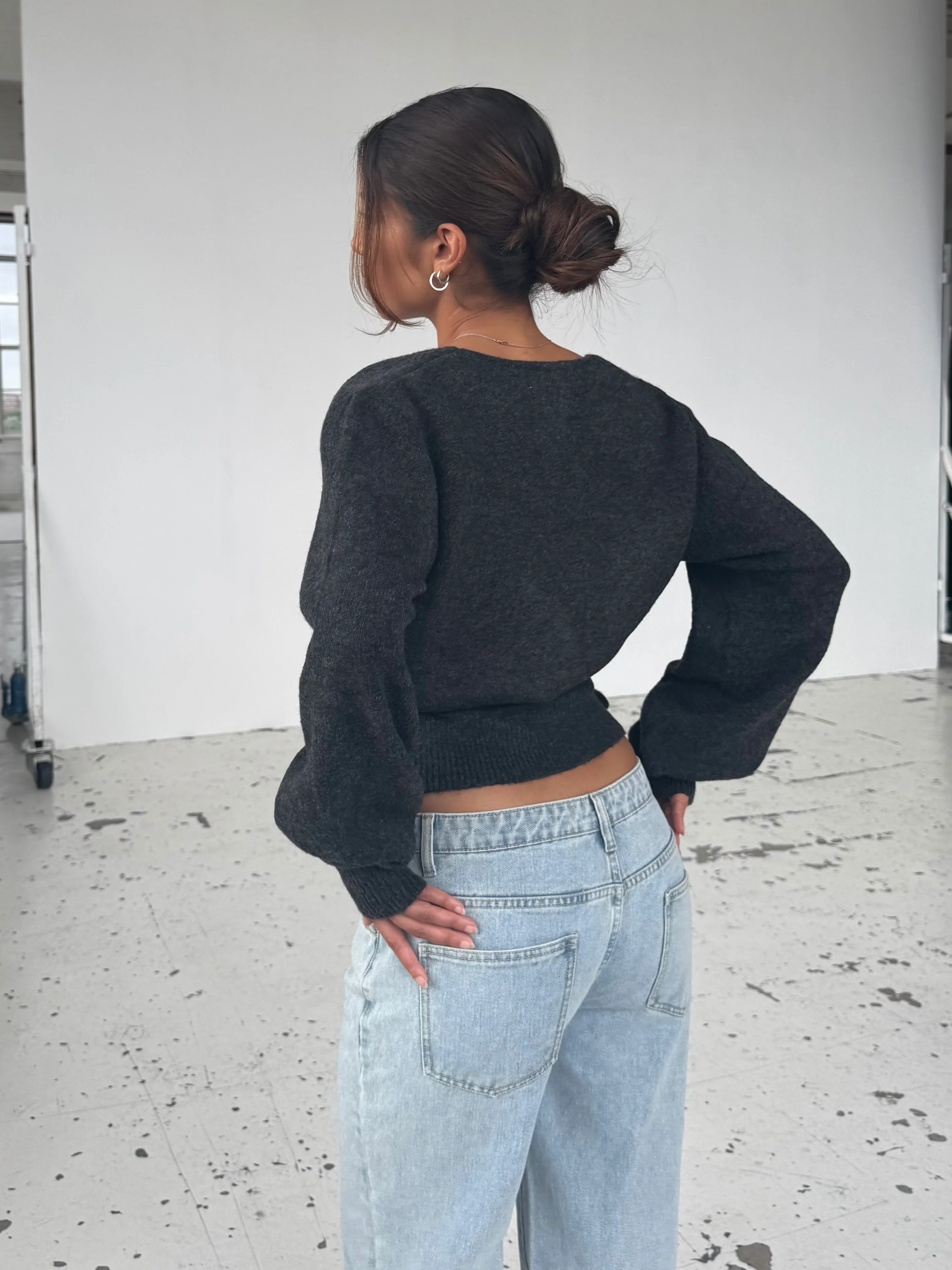 Wool blend wrap cardigan - dark grey - Image 2